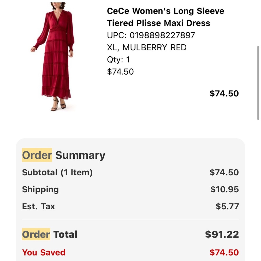 CeCe Burgundy Long Sleeve Dress with Ruffles - Picture 2 of 2